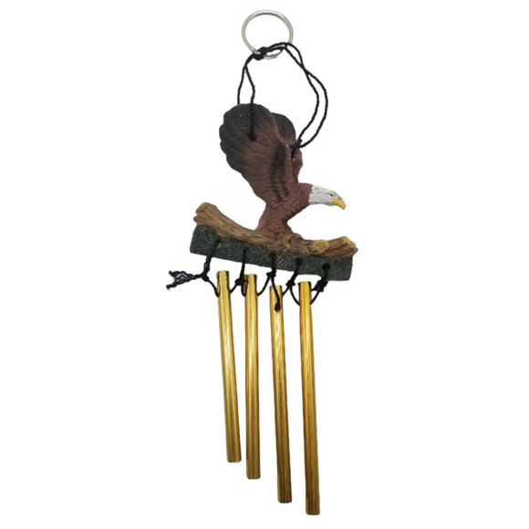 Wind Chimes Eagle Wings Spread Sunbathing on Branch Metal Rod Resin - Picture 6 of 6